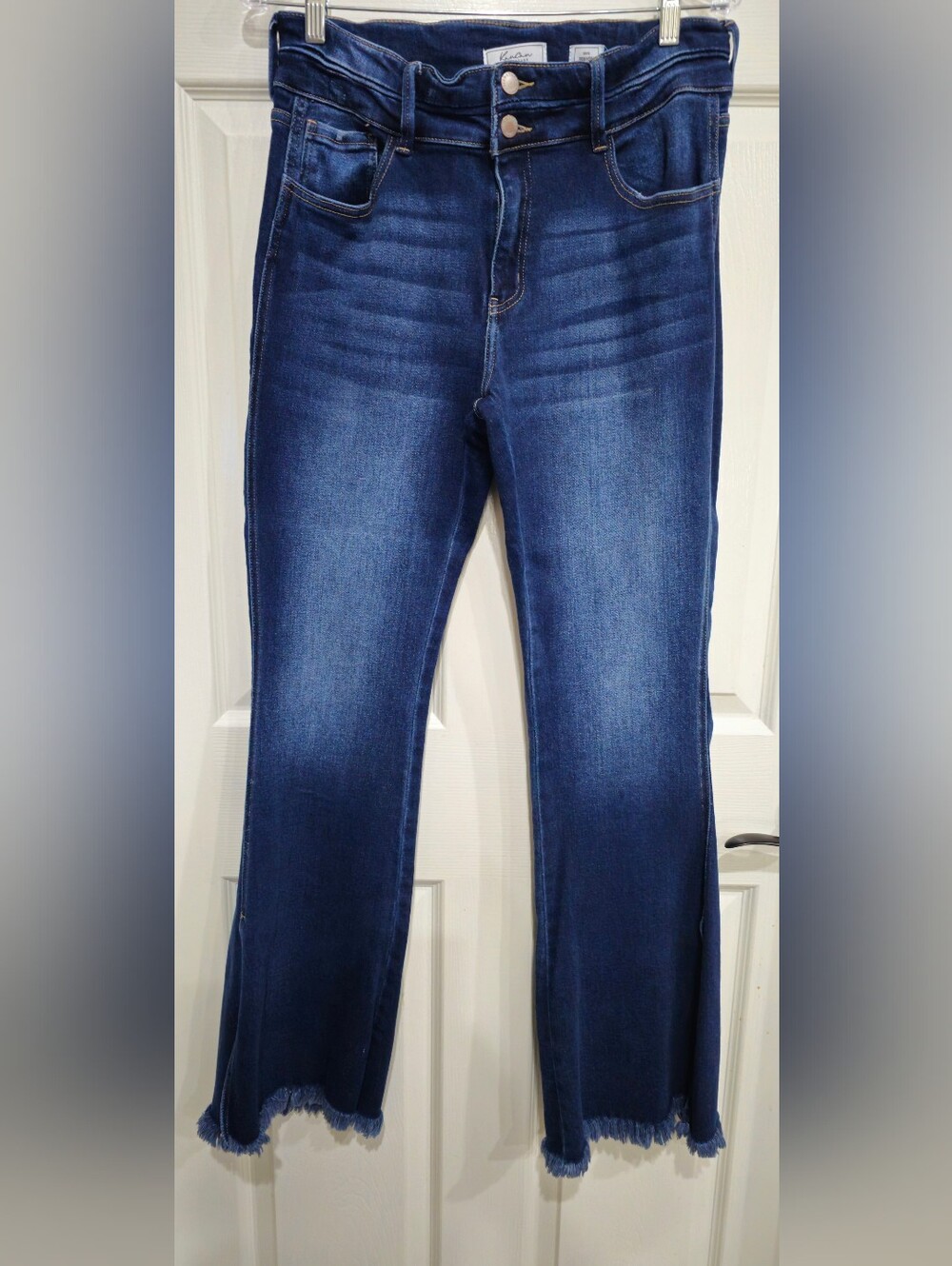 KanCan Dark Indigo High Rise Wide Leg Jeans with Frayed Hem